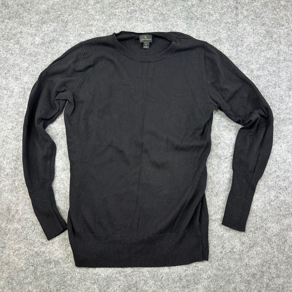 Worthington Sweater Women Medium Black Pullover Crewneck Long Sleeve Knit Casual